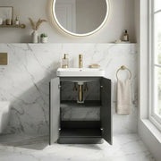 Libras 500mm 2 Door Basin Unit Matt Grey, Includes Ceramic Basin