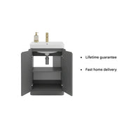 Libras 500mm 2 Door Basin Unit Matt Grey, Includes Ceramic Basin