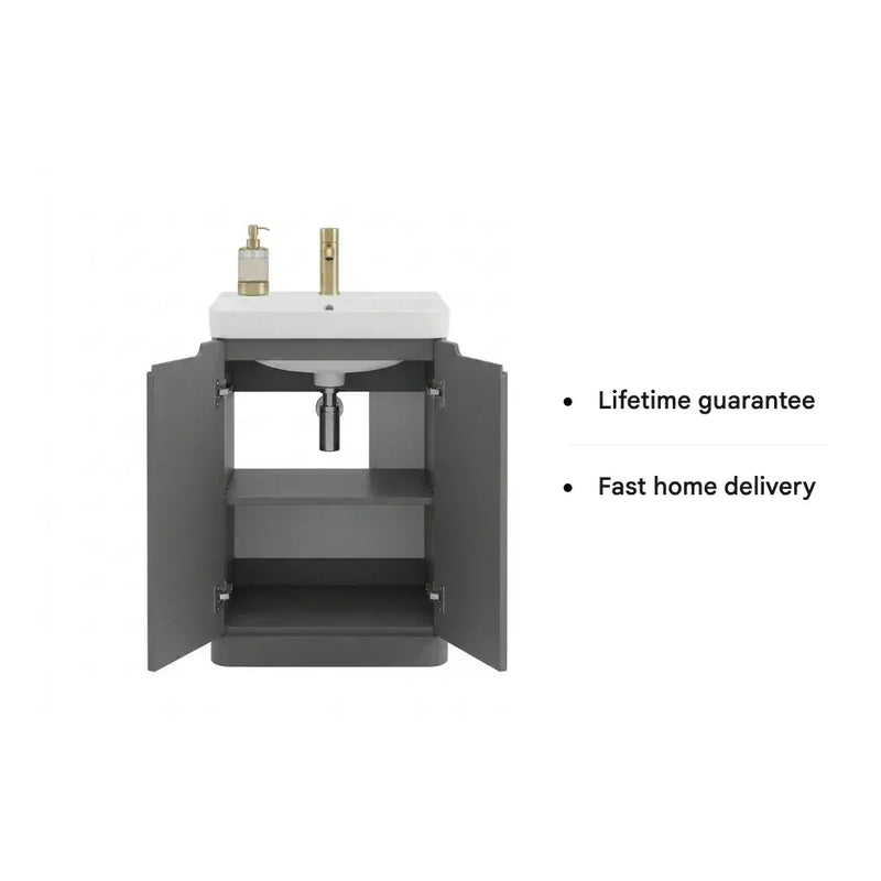 Libras 500mm 2 Door Basin Unit Matt Grey, Includes Ceramic Basin
