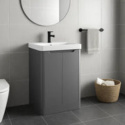Libras 500mm 2 Door Basin Unit Matt Grey, Includes Ceramic Basin