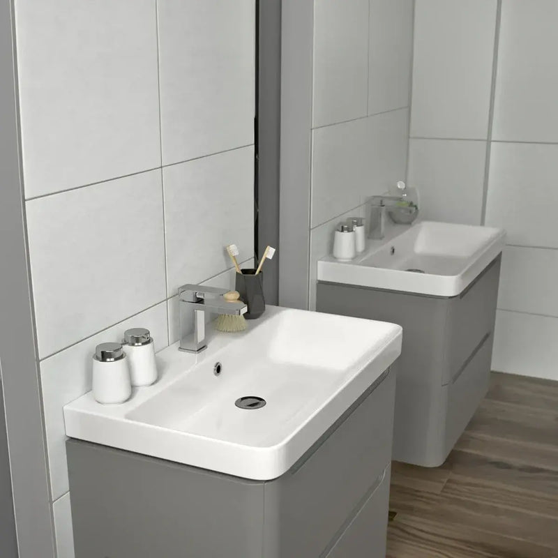 Libras 500mm 2 Door Basin Unit Matt Grey, Includes Ceramic Basin