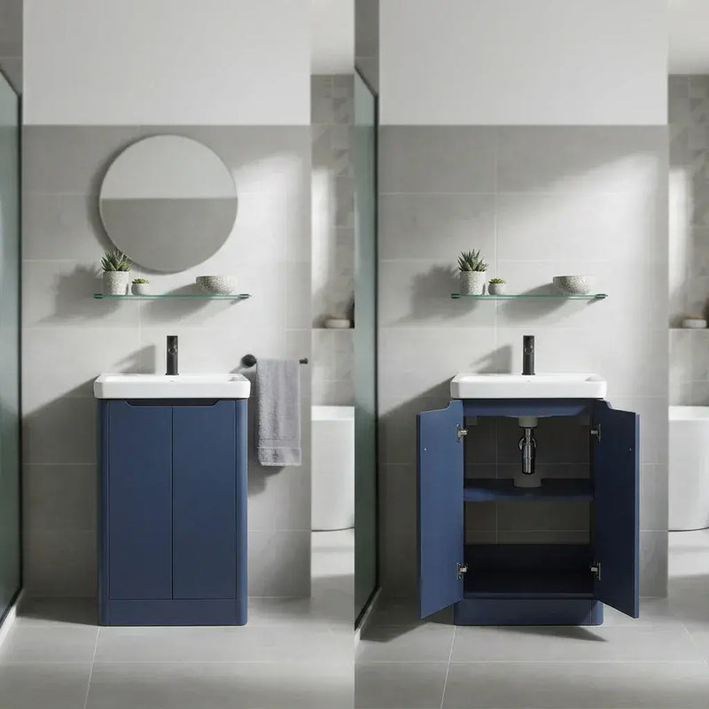 Libras 500mm 2 Door Basin Unit Matt Indigo Includes Ceramic Basin