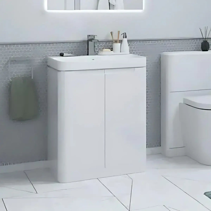 Libras 500mm 2 Door Basin Unit White Gloss, Includes Ceramic Basin