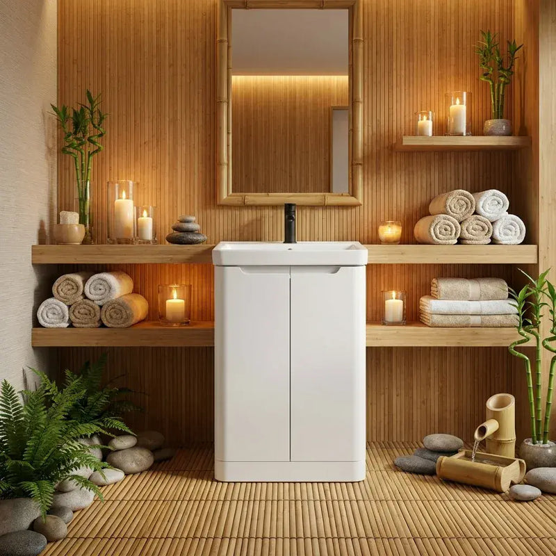 Libras 500mm 2 Door Basin Unit White Gloss, Includes Ceramic Basin
