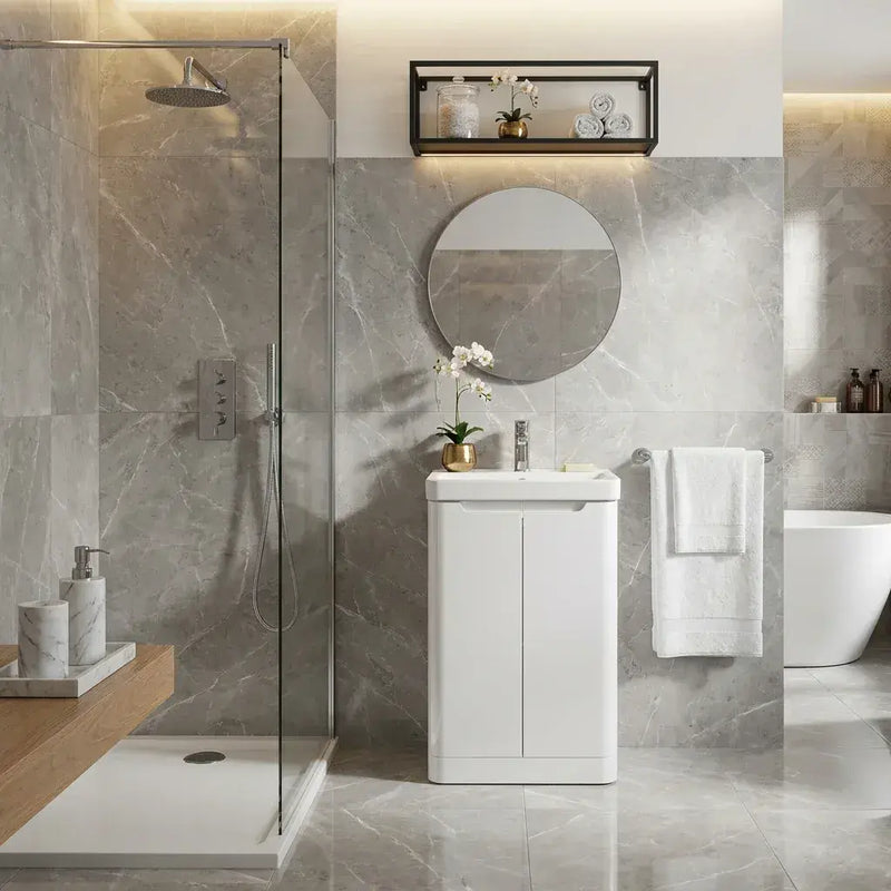 Libras 500mm 2 Door Basin Unit White Gloss, Includes Ceramic Basin