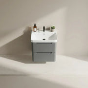 Libras 500mm 2 Drawer Wall Hung Cloakroom Basin Unit, Matt Grey, Includes Ceramic Basin