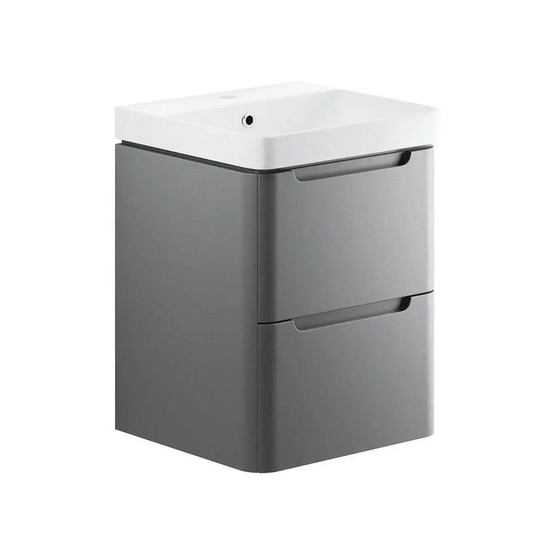 Libras 500mm 2 Drawer Wall Hung Cloakroom Basin Unit, Matt Grey, Includes Ceramic Basin