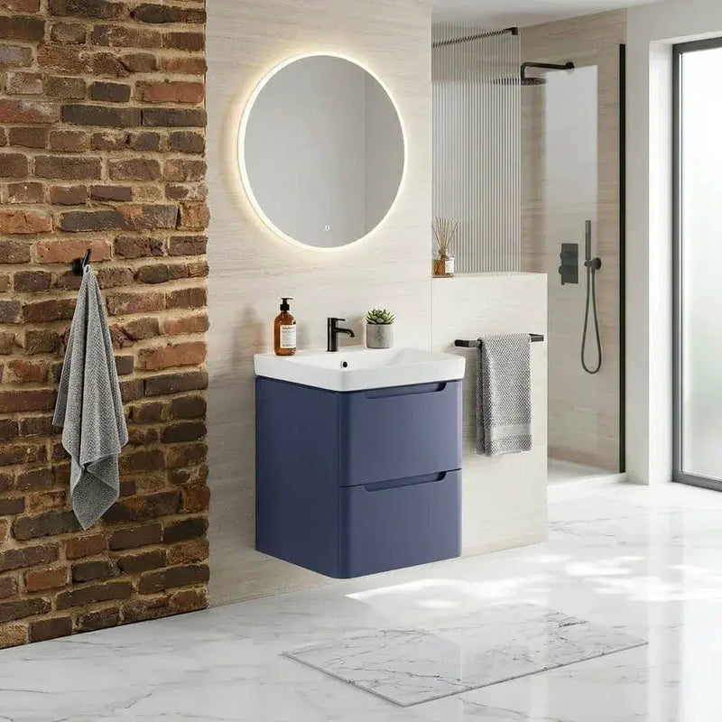 Libras 500mm 2 Drawer Wall Hung Cloakroom Basin Unit, Matt Indigo, Includes Ceramic Basin