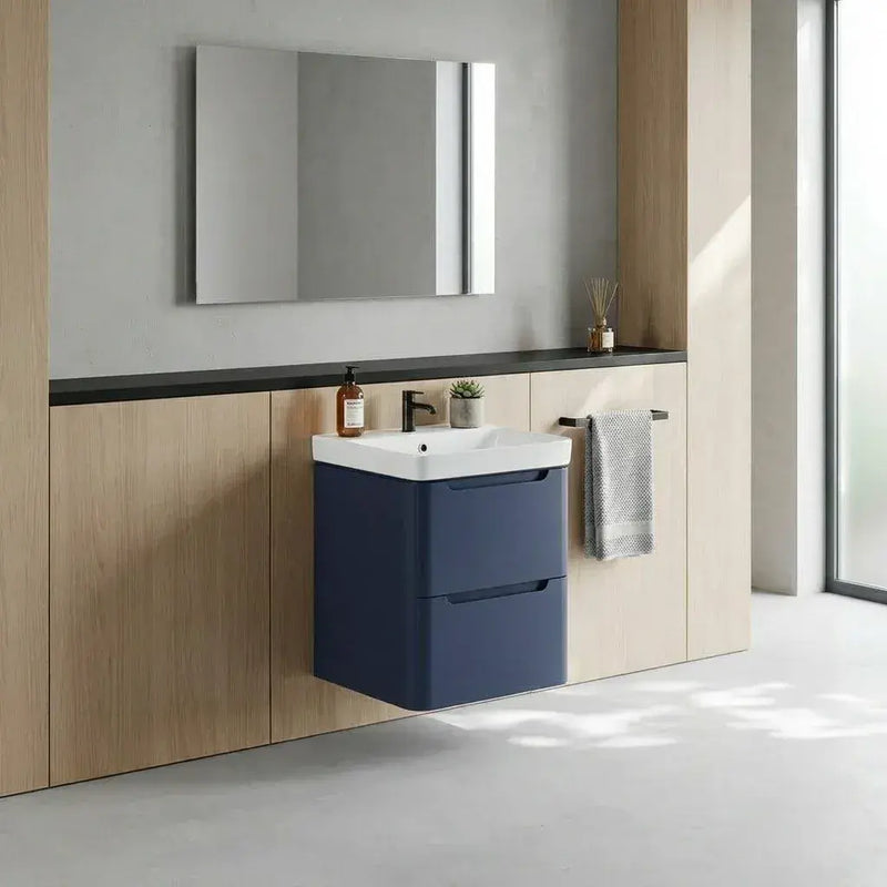 Libras 500mm 2 Drawer Wall Hung Cloakroom Basin Unit, Matt Indigo, Includes Ceramic Basin