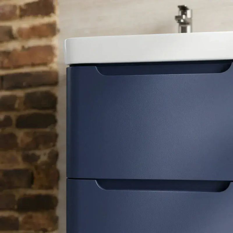 Libras 500mm 2 Drawer Wall Hung Cloakroom Basin Unit, Matt Indigo, Includes Ceramic Basin