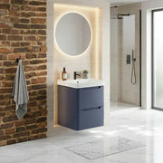 Libras 500mm 2 Drawer Wall Hung Cloakroom Basin Unit, Matt Indigo, Includes Ceramic Basin