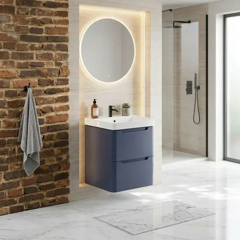 Libras 500mm 2 Drawer Wall Hung Cloakroom Basin Unit, Matt Indigo, Includes Ceramic Basin
