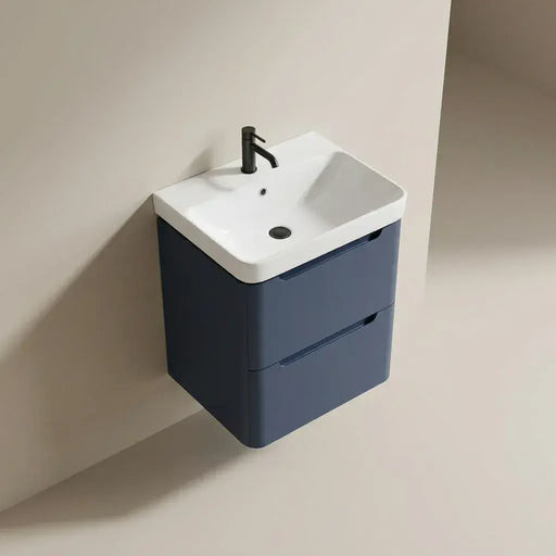 Libras 500mm 2 Drawer Wall Hung Cloakroom Basin Unit, Matt Indigo, Includes Ceramic Basin