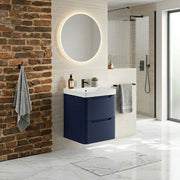 Libras 500mm 2 Drawer Wall Hung Cloakroom Basin Unit, Matt Indigo, Includes Ceramic Basin