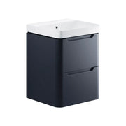 Libras 500mm 2 Drawer Wall Hung Cloakroom Basin Unit, Matt Indigo, Includes Ceramic Basin
