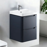 Libras 500mm 2 Drawer Wall Hung Cloakroom Basin Unit, Matt Indigo, Includes Ceramic Basin
