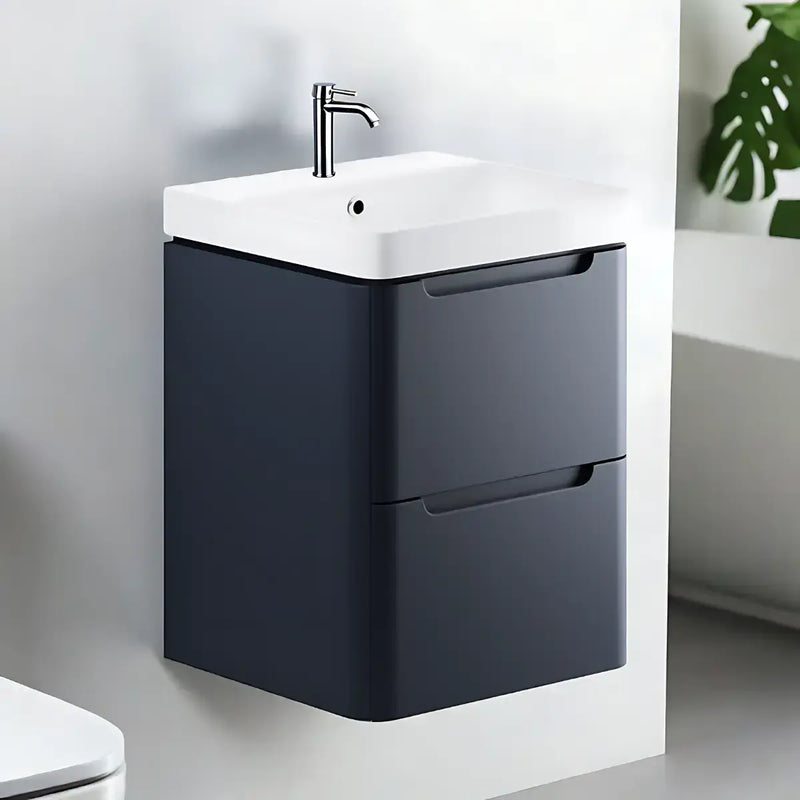 Libras 500mm 2 Drawer Wall Hung Cloakroom Basin Unit, Matt Indigo, Includes Ceramic Basin