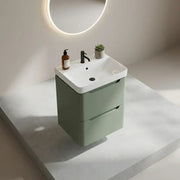 Libras 500mm 2 Drawer Wall Hung Cloakroom Basin Unit, Matt Sage Green, Includes Ceramic Basin