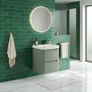 Libras 500mm 2 Drawer Wall Hung Cloakroom Basin Unit, Matt Sage Green, Includes Ceramic Basin