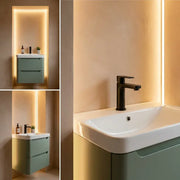 Libras 500mm 2 Drawer Wall Hung Cloakroom Basin Unit, Matt Sage Green, Includes Ceramic Basin
