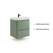 Libras 500mm 2 Drawer Wall Hung Cloakroom Basin Unit, Matt Sage Green, Includes Ceramic Basin