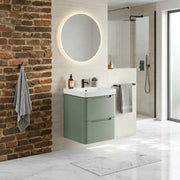 Libras 500mm 2 Drawer Wall Hung Cloakroom Basin Unit, Matt Sage Green, Includes Ceramic Basin