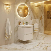 Libras 500mm 2 Drawer Wall Hung Cloakroom Basin Unit, White Gloss, Includes Ceramic Basin