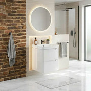 Libras 500mm 2 Drawer Wall Hung Cloakroom Basin Unit, White Gloss, Includes Ceramic Basin