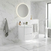 Libras 500mm 2 Drawer Wall Hung Cloakroom Basin Unit, White Gloss, Includes Ceramic Basin