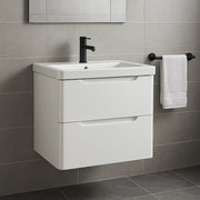 Libras 500mm 2 Drawer Wall Hung Cloakroom Basin Unit, White Gloss, Includes Ceramic Basin