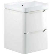 Libras 500mm 2 Drawer Wall Hung Cloakroom Basin Unit, White Gloss, Includes Ceramic Basin
