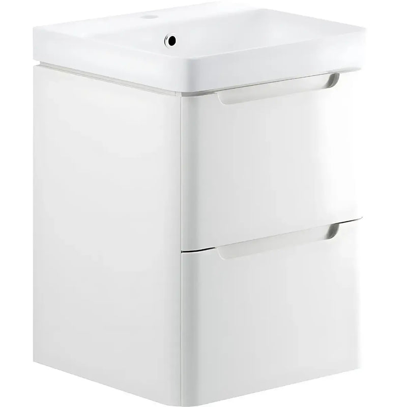 Libras 500mm 2 Drawer Wall Hung Cloakroom Basin Unit, White Gloss, Includes Ceramic Basin