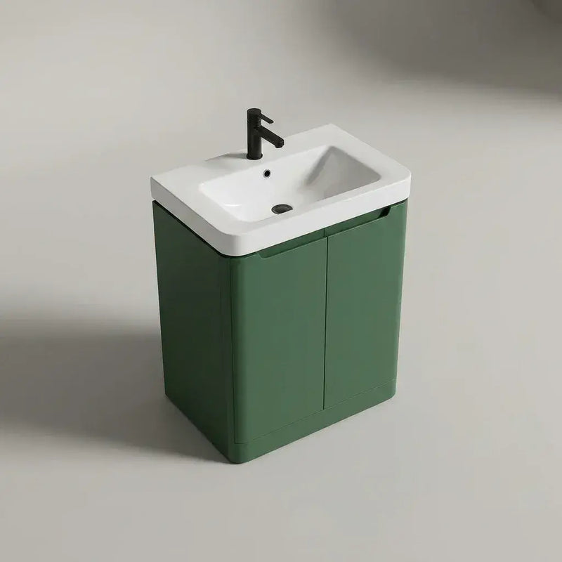 Libras 600mm 2 Door Floor Standing Basin Unit, Matt Sage Green, Includes Ceramic Basin
