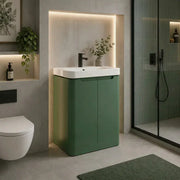 Libras 600mm 2 Door Floor Standing Basin Unit, Matt Sage Green, Includes Ceramic Basin