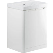 Libras 600mm 2 Door Floor Standing Basin Unit, White Gloss, Includes Ceramic Basin