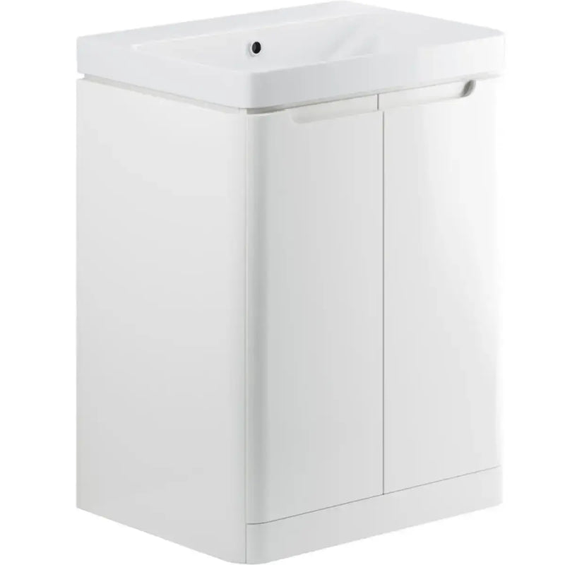 Libras 600mm 2 Door Floor Standing Basin Unit, White Gloss, Includes Ceramic Basin