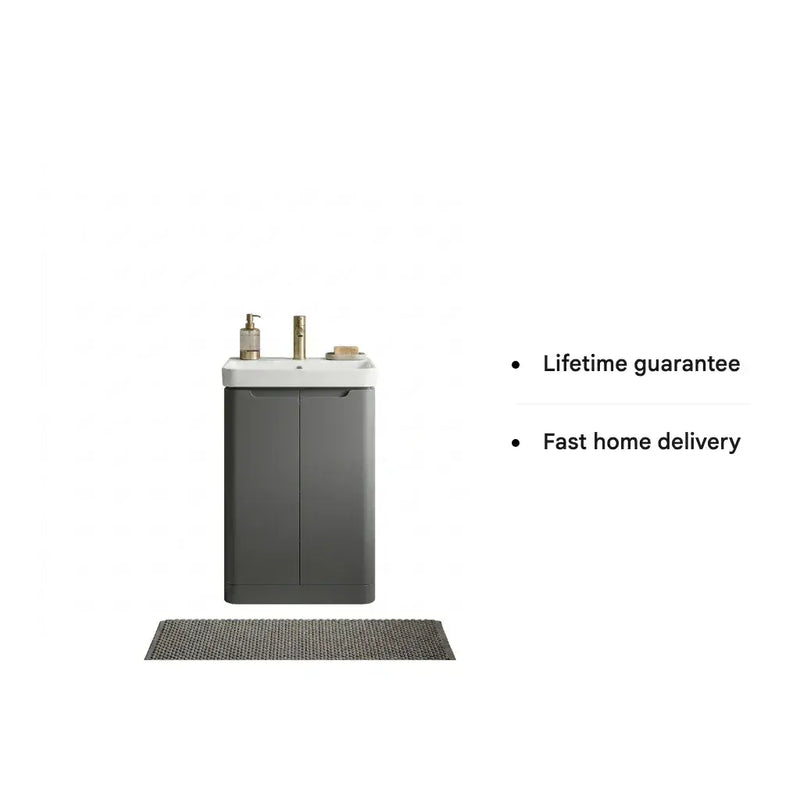 Libras 600mm 2 Door Floor Standing Cloakroom Basin Unit, Matt Grey, Includes Ceramic Basin