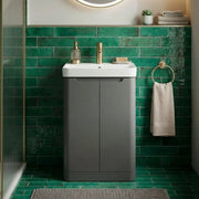 Libras 600mm 2 Door Floor Standing Cloakroom Basin Unit, Matt Grey, Includes Ceramic Basin