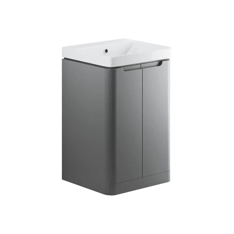 Libras 600mm 2 Door Floor Standing Cloakroom Basin Unit, Matt Grey, Includes Ceramic Basin