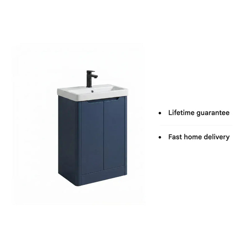 Libras 600mm 2 Door Floor Standing Cloakroom Basin Unit, Matt Indigo, Includes Ceramic Basin