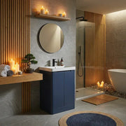 Libras 600mm 2 Door Floor Standing Cloakroom Basin Unit, Matt Indigo, Includes Ceramic Basin