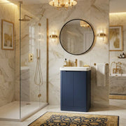 Libras 600mm 2 Door Floor Standing Cloakroom Basin Unit, Matt Indigo, Includes Ceramic Basin