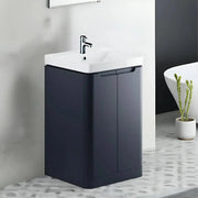 Libras 600mm 2 Door Floor Standing Cloakroom Basin Unit, Matt Indigo, Includes Ceramic Basin