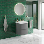 Libras 600mm 2 Drawer Wall Hung Basin Unit, Matt Grey, Includes Ceramic Basin