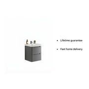 Libras 600mm 2 Drawer Wall Hung Basin Unit, Matt Grey, Includes Ceramic Basin
