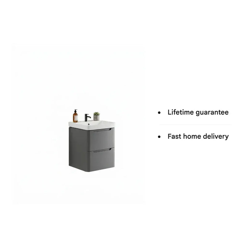 Libras 600mm 2 Drawer Wall Hung Basin Unit, Matt Grey, Includes Ceramic Basin