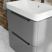 Libras 600mm 2 Drawer Wall Hung Basin Unit, Matt Grey, Includes Ceramic Basin