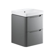 Libras 600mm 2 Drawer Wall Hung Basin Unit, Matt Grey, Includes Ceramic Basin