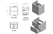 Libras 600mm 2 Drawer Wall Hung Basin Unit, Matt Grey, Includes Ceramic Basin