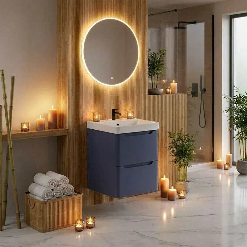 Libras 600mm 2 Drawer Wall Hung Basin Unit, Matt Indigo, Includes Ceramic Basin